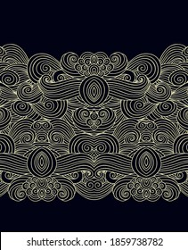 Golden woven calligraphic "wave" border ornament,  on dark background