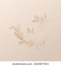 Golden wreath. Circular frame monogram of twigs.