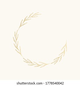 Golden wreath with fancy leaves. Vector isolated illustration.