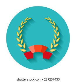 golden wreath with flag ribbon icon