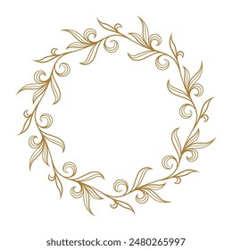 Golden wreath with floral details, ideal for invitations, designs, and decor. Chic, intricate, and elegant frame
