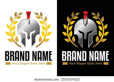 golden Wreath and helmet of the Spartan warrior symbol, emblem illustration logo design