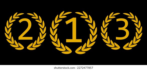 Golden wreath laurel 1,2,3 place winner icons