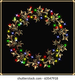 Golden wreath with lighted lamps