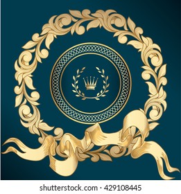 Golden wreath with ribbon