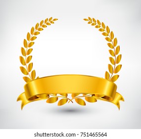 Golden wreath with ribbon.Vector laurel wreath.