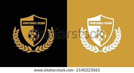 golden wreath and sheild football or soccer illustration, sport symbols, isolated on black and gold