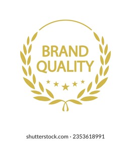 Golden wreath for winner stamp vector design. Brand quality award sample. Isolated outline illustration. Guarantee badge. Approved seal with text. Decorative sticker on white background