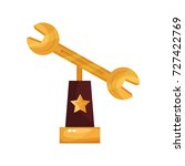 Golden wrench award, trophy statuette cartoon vector Illustration
