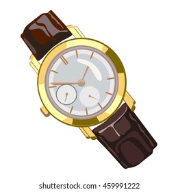 Golden wristwatch isolated on a white background. Vector illustration.