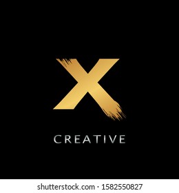 Golden  X  Brush Stroke  Logo design. Golden Paint Logo Letter Icon with Elegant  brush shape Vector Design concept.