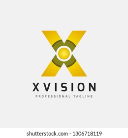 Golden X Letter Dot Logo Design