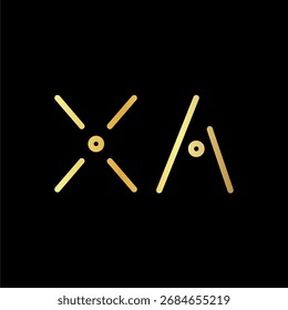 Diseño del logotipo del Vector del monograma de XA de oro en estilo metálico lujoso, letras elegantes del alfabeto del oro aisladas en el fondo negro, tipografía superior conveniente para la marca, el emblema, y la identidad moderna