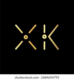 Diseño del logotipo del Vector del monograma de XK de oro en estilo metálico lujoso, letras elegantes del alfabeto del oro aisladas en el fondo negro, tipografía superior conveniente para la marca, el emblema, y la identidad moderna