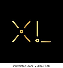 Diseño del logotipo del Vector del monograma XL de oro en estilo metálico lujoso, letras elegantes del alfabeto del oro aisladas en fondo negro, tipografía superior conveniente para la marca, el emblema, y la identidad moderna