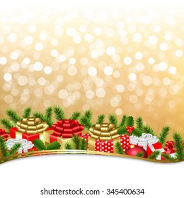Golden Xmas Gift Border With Gradient Mesh, Vector Illustration