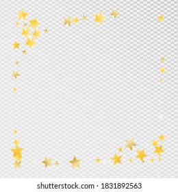 Golden Xmas Stars Vector Transparent Background. Christmas Dust Design. Glow Pattern. Gold Falling Space Illustration.