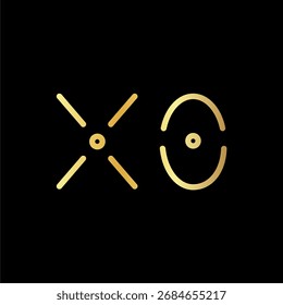 Design de logotipo vetor monograma XO dourado em estilo metálico de luxo, letras elegantes do alfabeto dourado isoladas no fundo preto, tipografia premium adequada para marca, emblema e identidade moderna
