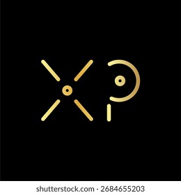 Golden XP monograma vetor logotipo design em estilo metálico de luxo, letras elegantes do alfabeto de ouro isolado no fundo preto, tipografia premium adequado para marca, emblema e identidade moderna