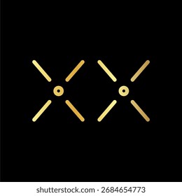 Golden XX monogram vector logo design in luxury metallic style, elegant gold alphabet lettering isolated on black background, premium typography suitable for branding, emblem, and modern identity