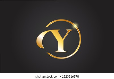golden Y alphabet letter logo icon in yellow and black color. Simple and creative gold circle design for company and business