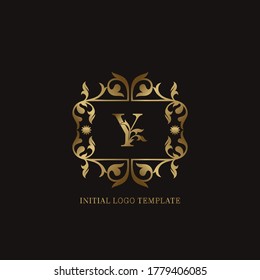 Golden Y Initial Logo. Bildemblem-Ampersand-Deko-Monogramm-Luxus-Logo-Vorlage für Hochzeit oder mehr luxuriöse Identität
