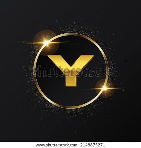 Golden Y letter logo, Rounded Letter Y logo design, Patch, Monogram, Initial letters logo, Sign and symbols, Gold colored metal chrome uppercase Y alphabet,  Golden Y letter  vector illustration