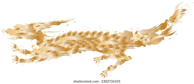Golden year of the dragon illustration drawn with a paintbrush