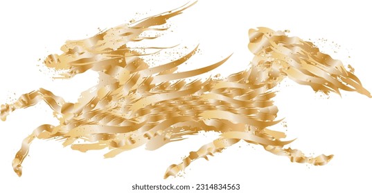 Golden year of the dragon illustration drawn with a paintbrush