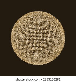 Golden gelbe abstrakte Textur in runder Form auf dunklem Hintergrund, ein Cluster von winzigen Schecks, bearbeitbare Vektorgrafik