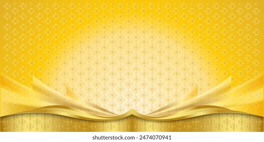 Golden yellow background, Thai ethnic pattern, border frame design for backdrop.