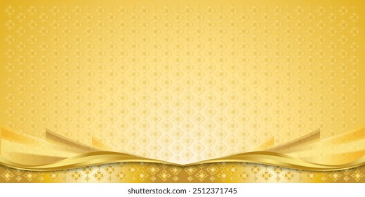 Golden yellow background Thai ethnic pattern border frame design for backdrop.