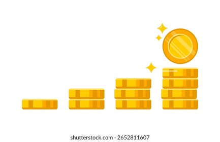 Golden yellow coin stack growth money financial business icon vector design