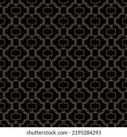 Golden yellow color mesh pattern on black background. Yellow striped texture. Seamless mesh pattern.