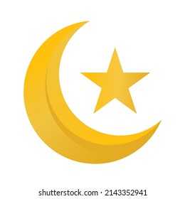 golden yellow crescent moon and star vector. suitable for Islamic design, Eid al-Fitr, Ramadan, Eid al-Adha, Eid Mubarak, Islamic celebrations