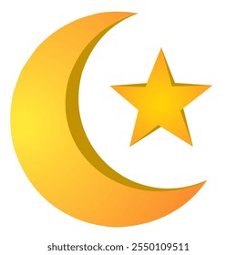 golden yellow crescent moon and star vector. suitable for Islamic designs, Eid al-Fitr, Ramadan, Eid al-Adha, Eid al-Fitr, Islamic celebrations