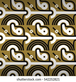 Golden yellow decorative seamless pattern in primitive style. Vector background. Classic texture. Shining, graphic design for web, game, carpet or other purpose.