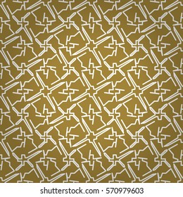 Golden yellow decorative seamless pattern in graphic style. Retro tracery.