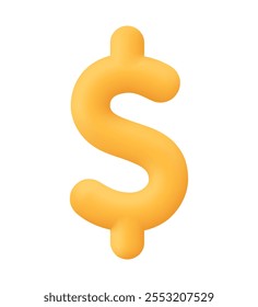 Golden yellow dollar currency symbol. Finance, investment, money saving, profit concept. 3d vector icon. Cartoon minimal style.