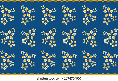 Golden yellow flowers pattern on classic blue background.
Designed for fabrics,textile,decoration,graphic,background,carpet,wallpaper,clothing,wrapping,Batik, boho,embroidery, vector illustration.