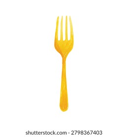 Golden yellow fork with four tines isolated