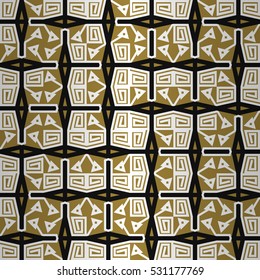 Golden yellow geometric seamless pattern background in maze style. Contemporary decor. Vivid, graphic design for textile, carpet, web or other purpose.