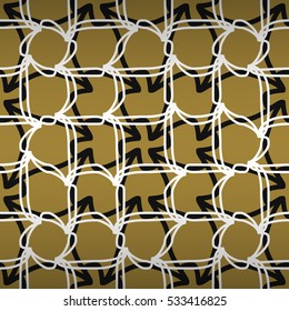 Golden yellow geometric seamless pattern background in net style. Equable medley repeatable backdrop. Bright, symmetric design for surface, textile, wallpaper or other purpose. Actual decor.