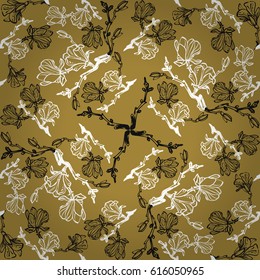Golden yellow geometric seamless pattern in flower style.