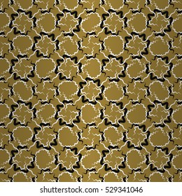 Golden yellow geometrical seamless pattern background in desert earth style. Colorful, symmetric design for carpet, surface, textile or other purpose. Flat mosaic repeatable backdrop. Modern design.