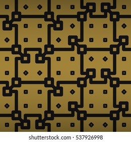 Golden yellow geometrical seamless pattern in greek style. Intricate tessellated repeatable backdrop.