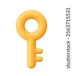 Golden yellow key. Protection, security, real estate concept. 3d vector icon. Cartoon minimal style.