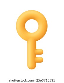 Golden yellow key. Protection, security, real estate concept. 3d vector icon. Cartoon minimal style.