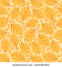 Golden Yellow Leaves on Soft Beige Background. Repeatable fall nature pattern. Simple and elegant autumn foliage background perfect for cards, patterns, print, web