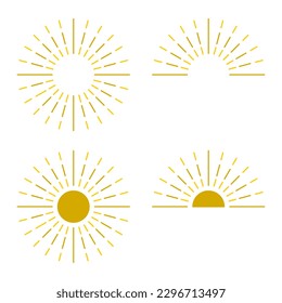 Golden yellow line sun sunshine light rays boho icon vector design